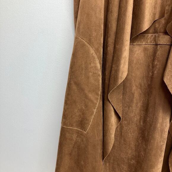 Boho Chic Faux Brown Suede Open Front Draped Vest Womens Size XS Festival  NWT - Picture 4 of 10